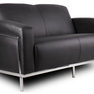 Black Bonded Leather Office Sofa Two Seat.