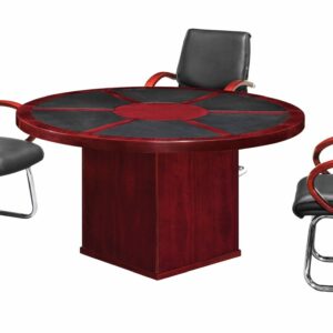 Round Conference Table with Leather Inlay