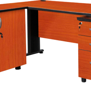 L-Shape Desk With Three Draw Mobile Pedestal & Two Door Credenza