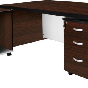 Mahogany desk set, including credenza and pedestal