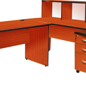 L-Shape Desk With Three Draw Mobile Pedestal & Reception Desk Top Box