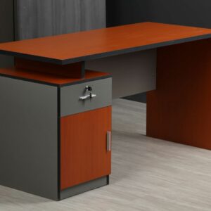 Two Tone Grey & Cherry Desk With Pedestal