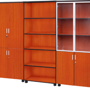 Wooden Cabinet With Open Book Shelve and Glass Cabinet Combo
